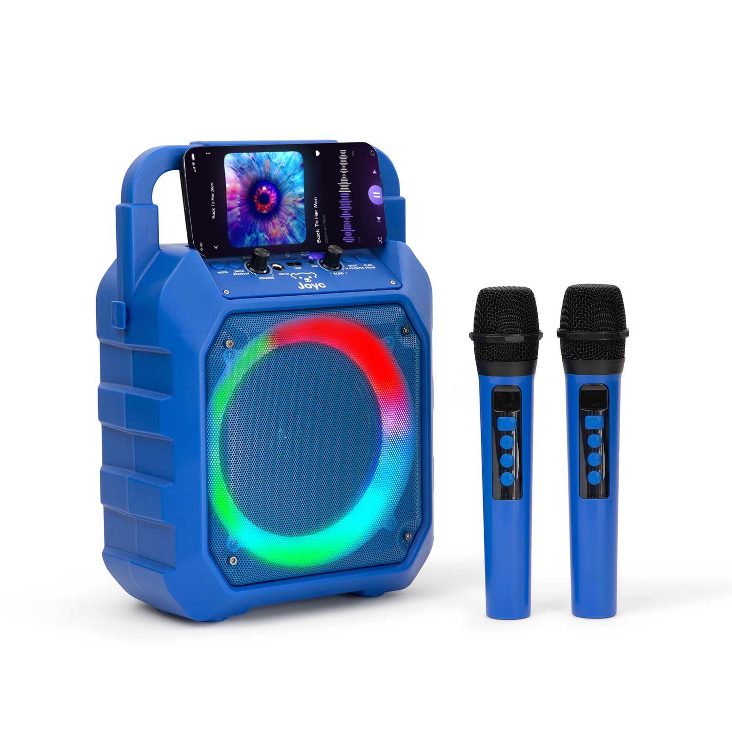 joyc mic drop karaoke machine with 2 wireless mics & rgb lights, choose color