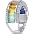 thumbnail image 4 of Emerald Cut Multi-Gemstone Semi-Eternity Ring in Sterling Silver, 4 of 6