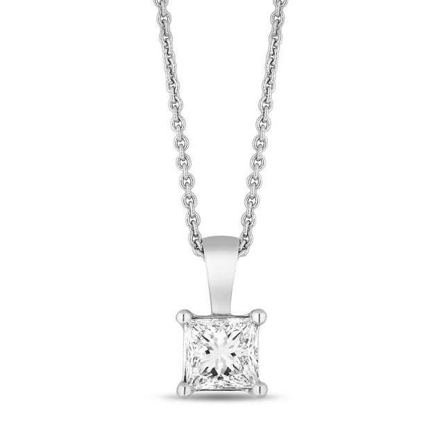 Princess Cut Solitaire Diamond Pendant Necklace in 18K Gold