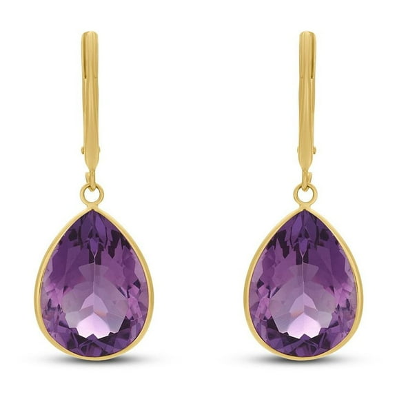 Pear Cut Gemstone Bezel Set Dangle Earrings in 14K Gold