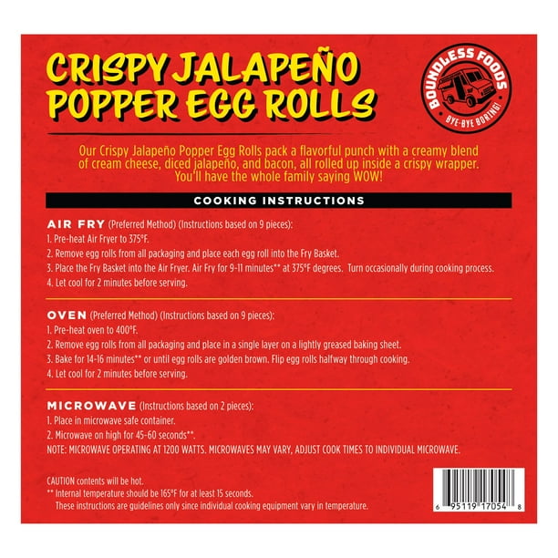 Boundless Foods Crispy Jalapeño Popper Egg Roll, Frozen, 18 ct