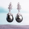 thumbnail image 4 of 9-9.5 mm Black Drop Tahitian Pearl and Diamond-Accent Dangle Earrings in 14K Gold, 4 of 5
