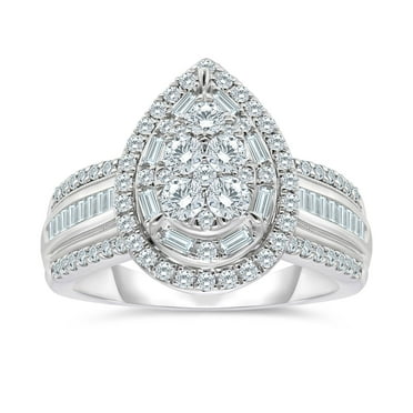 0.95 CT. T.W. Pear Shaped Halo Cluster Diamond Ring in 14K Gold