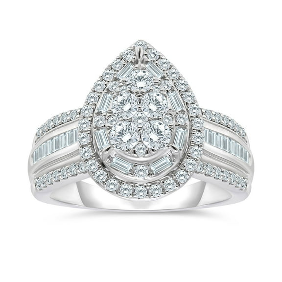 0.95 CT. T.W. Pear Shaped Halo Cluster Diamond Ring in 14K Gold