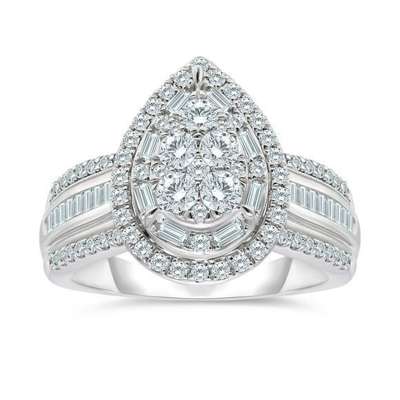 0.95 CT. T.W. Pear Shaped Halo Cluster Diamond Ring in 14K Gold