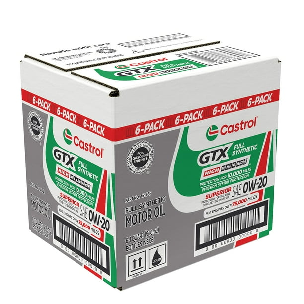 Castrol GTX Full Synthetic High Mileage Motor Oil 0W-20, 6 pack, 1