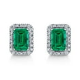 thumbnail image 1 of Emerald Cut Lab Created Gemstone & 0.11 CT. T.W. Diamond Stud Earrings in Sterling Silver, 1 of 5