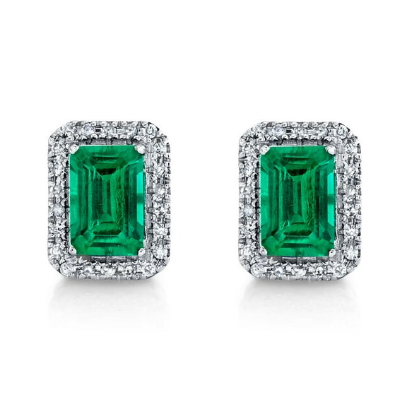 Emerald Cut Lab Created Gemstone & 0.11 CT. T.W. Diamond Stud Earrings in Sterling Silver