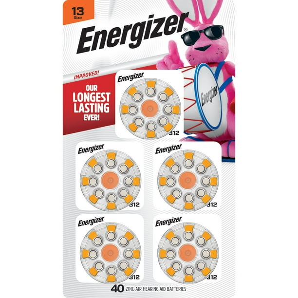 Energizer Hearing Aid Batteries Size 13, Orange Tab, 40 ct
