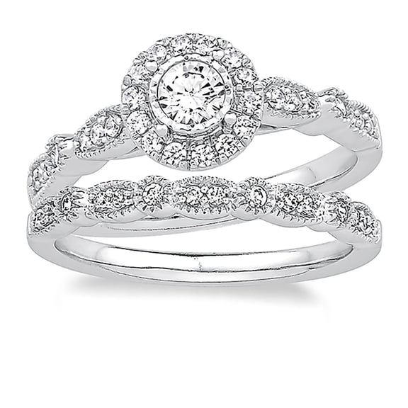 0.50 CT. T.W. Round Cut Halo Diamond Ring & Band Set in 14K Gold