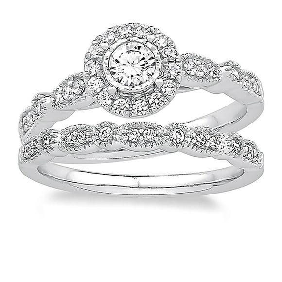 0.50 CT. T.W. Round Cut Halo Diamond Ring & Band Set in 14K Gold