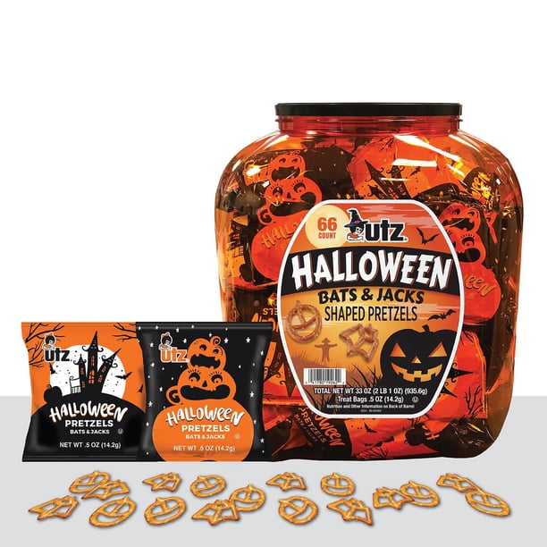 Utz Halloween Bats & Jacks Shaped Pretzels Barrel, 66 pcs