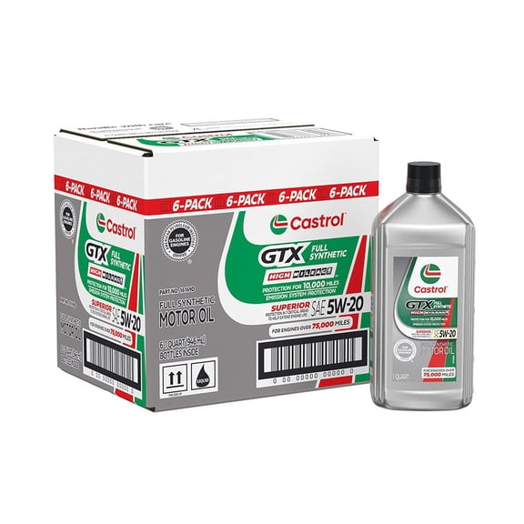 Castrol GTX Full Synthetic High Mileage Motor Oil 5W-20, 6 pack, 1 US qt bottles