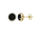 thumbnail image 1 of Round Cut Gemstone & 0.13 CT. T.W. Halo Diamond Stud Earrings in 14K Gold, 1 of 5