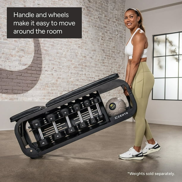 Centr Fusion Workout Bench with Dumbbell Storage and Wheels