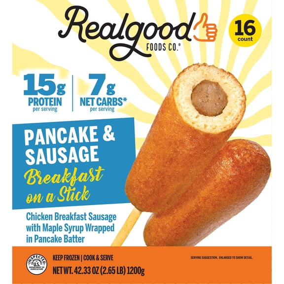 Real Good Foods Pancake & Sausage on a Stick, Frozen, 16 ct