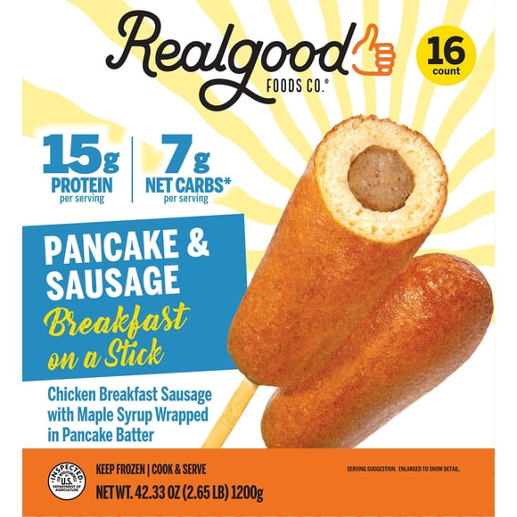 Real Good Foods Pancake & Sausage on a Stick, Frozen, 16 ct