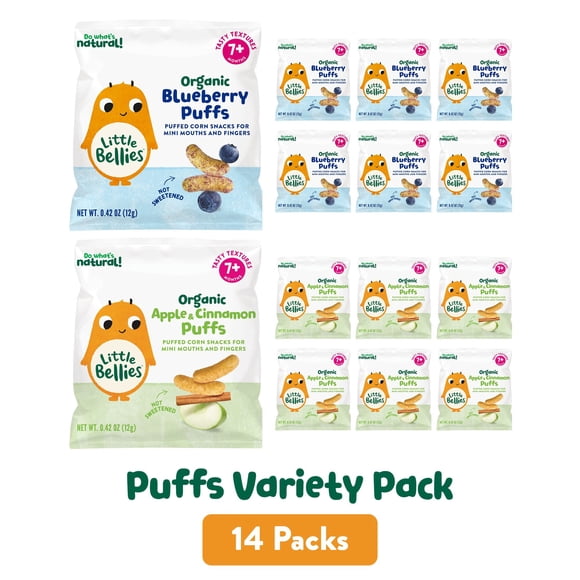 Little Bellies Puffs Variety Pack, Blueberry, Apple, & Cinnamon, 0.42 oz., 14 ct.