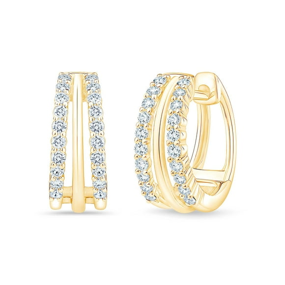 0.30 CT. T.W. Round Cut Three Row Diamond Huggie Hoop Earrings in 14K Gold