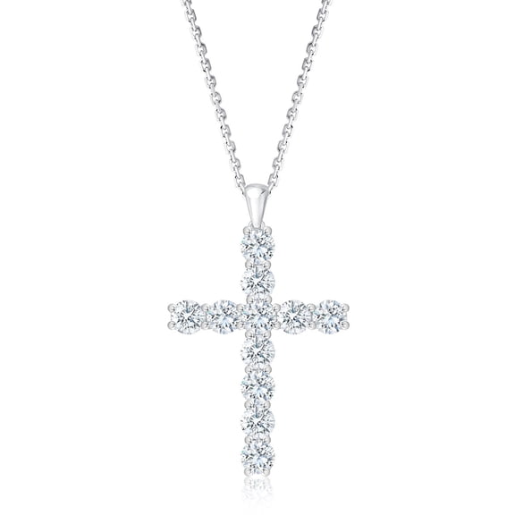 Lab Created Round Cut Cross Diamond Pendant Necklace in 18K Gold