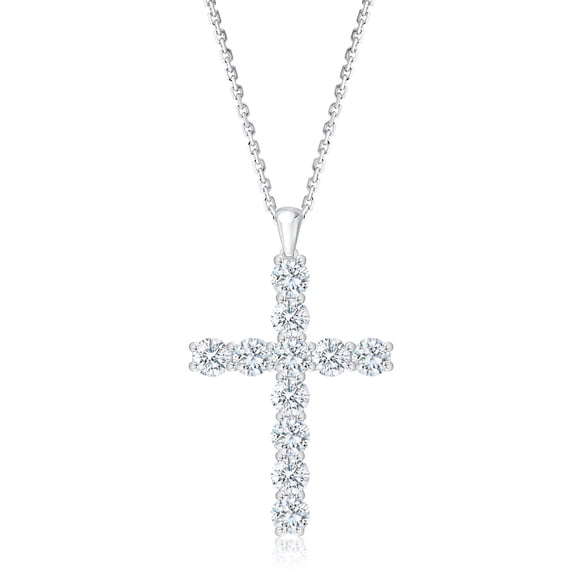 Lab Created Round Cut Cross Diamond Pendant Necklace in 18K Gold