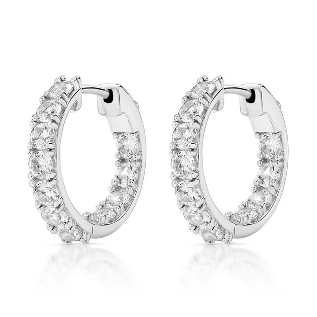 Lab Created Gemstone Huggie Hoop Earrings in Sterling Silver