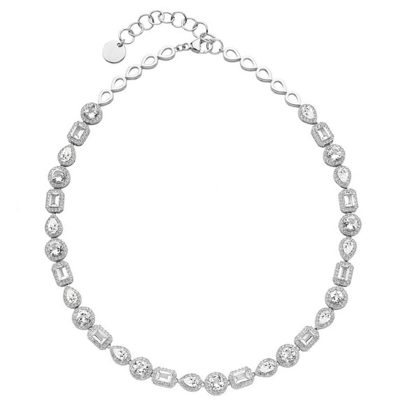 Multi-Cut Blue Topaz Halo Tennis Necklace in Sterling Silver