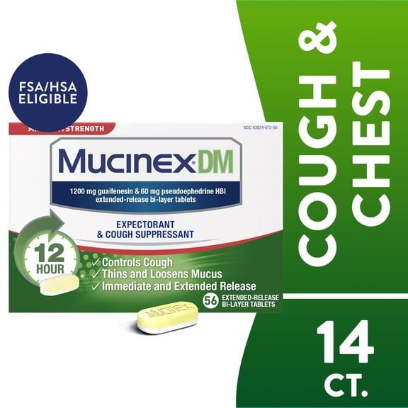 Mucinex DM 12-Hour Maximum Strength Mucus Relief Tablets, 56 ct.