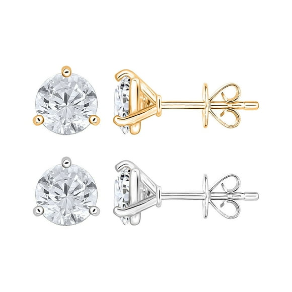Round Cut Diamond Martini Set Stud Earrings in 14K Gold