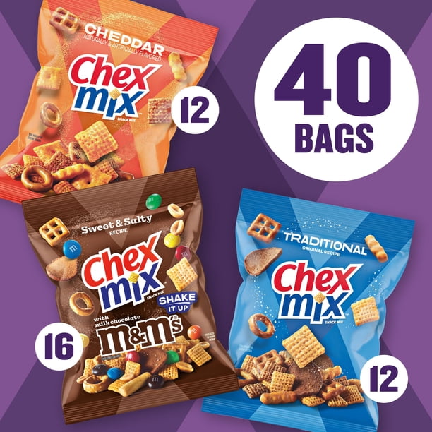 Chex Mix Traditional, Cheddar and M&M Sweet & Salty Mix Variety