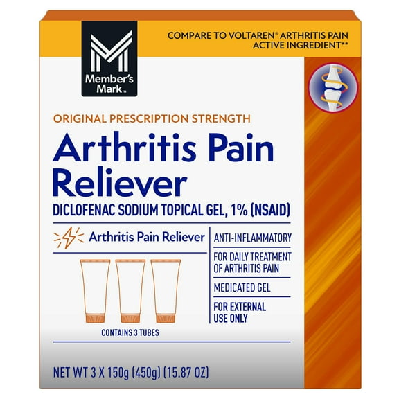 Member's Mark Arthritis Pain Reliever Topical Gel 1% NSAID, 150 mg Diclofenac Sodium, 3 pk.