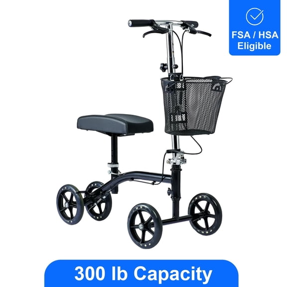 Medline Steerable Knee Walker, 8" Wheels, Adjustable Height, 300 lb Capacity