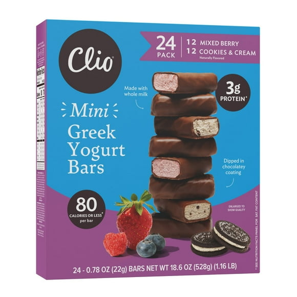 Clio Greek Yogurt Mini Bars, Variety Pack, 24 ct.