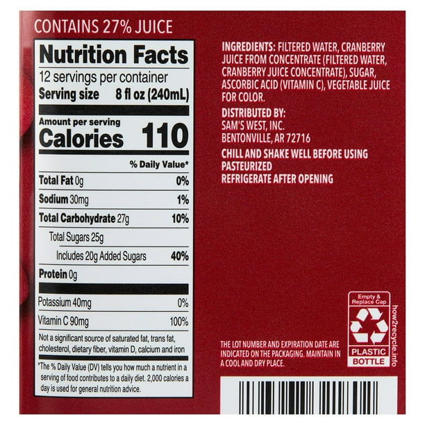 Member's Mark Cranberry Juice, 96