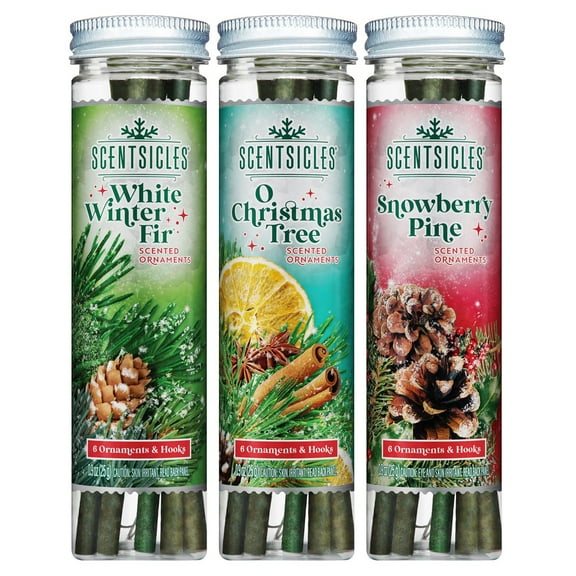 Scentsicles 3-Pack Scented Stick Ornaments - White Winter Fir, O Christmas Tree, and Snowberry Pine