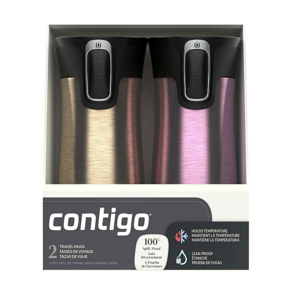 Contigo AUTOSEAL West Loop 16 oz Tasse de Voyage en Acier Inoxydable, Lot de 2, Acier Inoxydable & Vigne