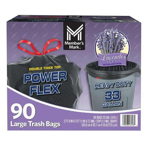 Member's Mark Power Flex 33 Gallon Trash Bags, Lavender, 90 ct