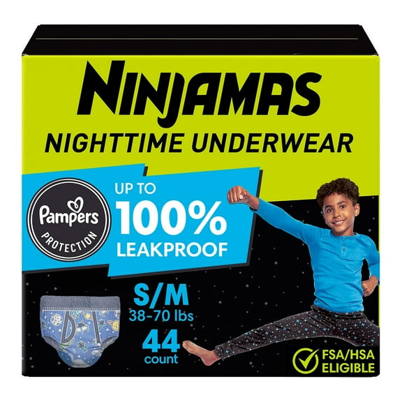 Ninjamas Nighttime Bedwetting Underwear for Boys, Sizes Small - Extra Large