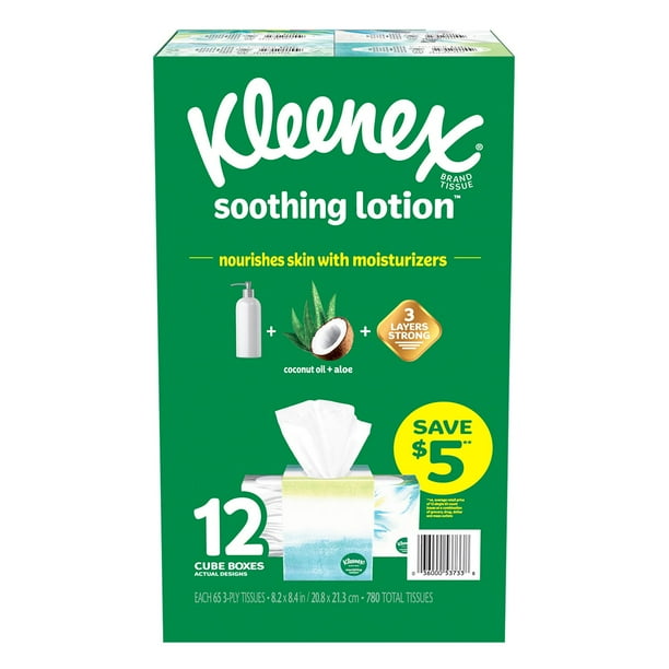 Kleenex Soothing Lotion Facial Tissues with Coconut Oil, Aloe and