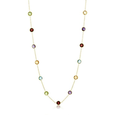 Multi Gemstone Station Necklace in 14K Gold