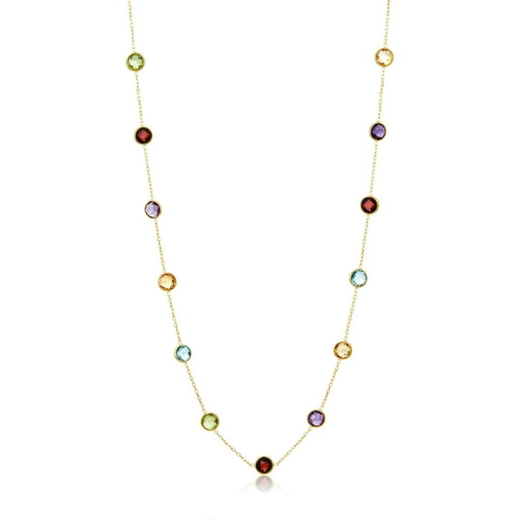 Multi Gemstone Station Necklace in 14K Gold