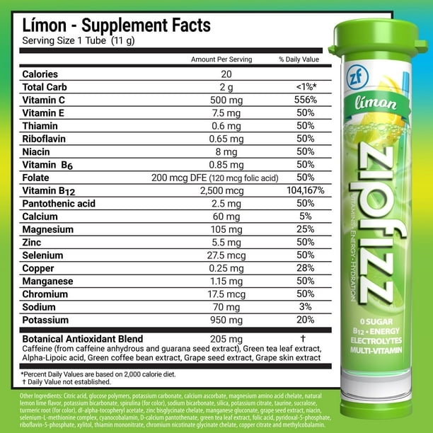 Zipfizz Energy Multi-Vitamin Hydration Drink Mix, Limon, 20 ct
