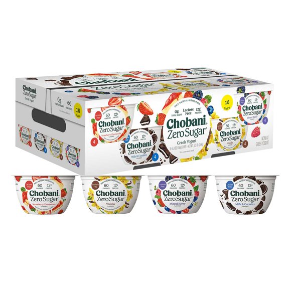 Chobani Zero Sugar Nonfat Blended Greek Yogurt Variety Pack (5.3 oz., 16 ct.)