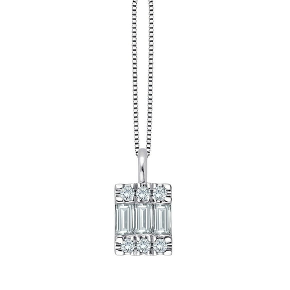 0.23 CT. T.W. Baguette and Round Diamond Pendant in 14K Gold
