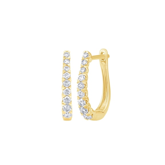 Round Cut Oval Shape Diamond Hoop Earrings in 14K Gold