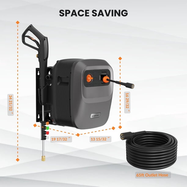 Giraffe Tools Wall-Mounted Retractable Pressure Washer, 1900 PSI
