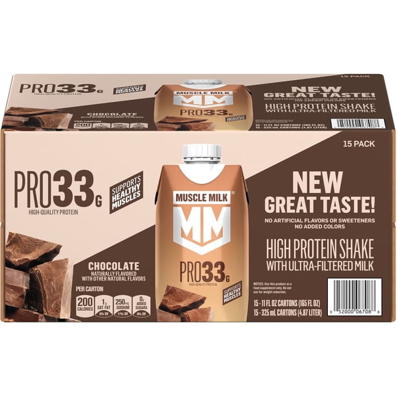 Muscle Milk 33g Pro High Protein Shake with Ultra Filtered Milk, Chocolate, 11 fl. oz., 15 pk.