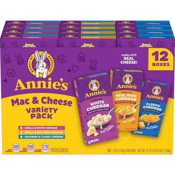 Annie's Homegrown Macaroni & Cheese, Variety Pack, 6 oz., 12 pk.