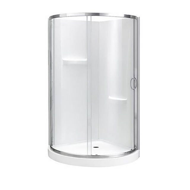 Breeze 36” x 36” x 77” Corner Shower Kit with Clear Glass, Walls, Base and Hardware
