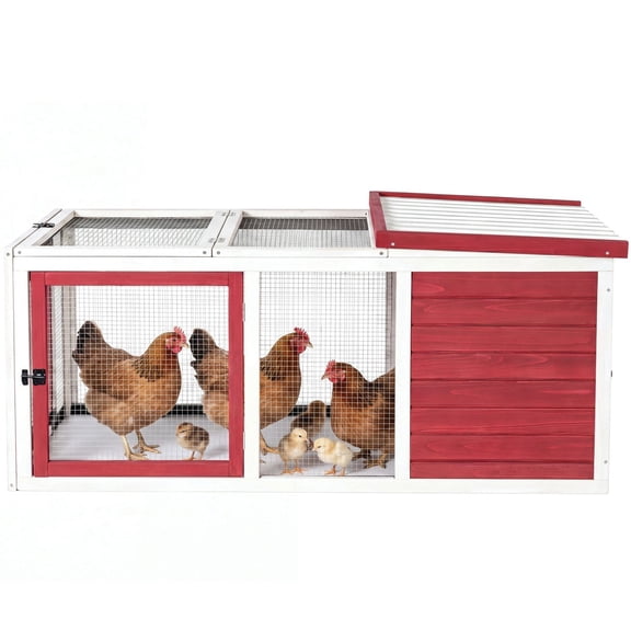 Outdoor chicken coop for 2-3 chickens, 57" L x 29" W x 25" H, Red & White